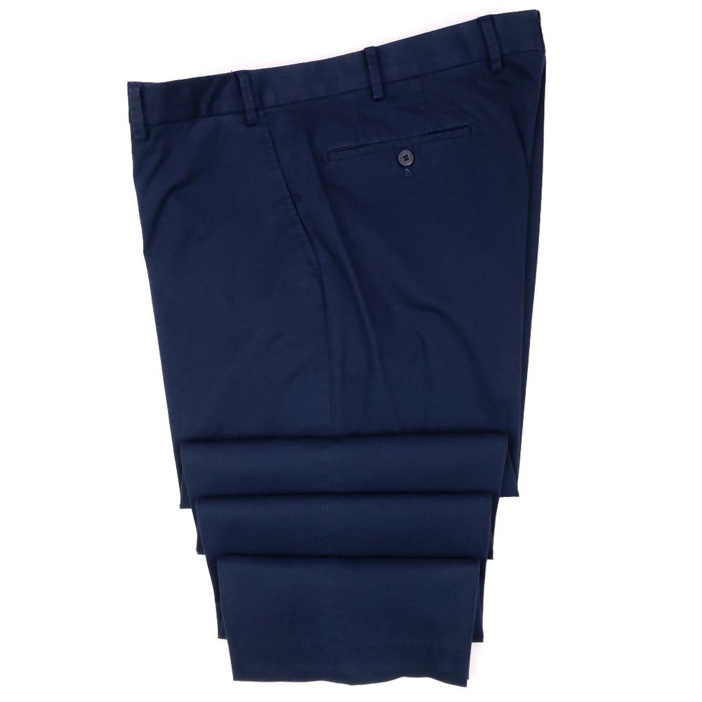 Hiltl Blue Chinos 36x28 Flat Front Navy Neal Chino